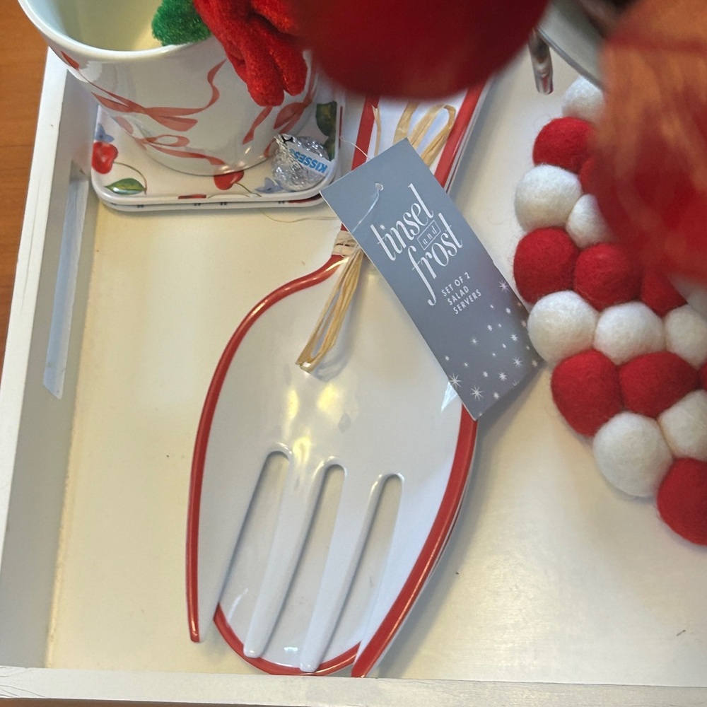 Red Bow Ware NEW Set of 2 Salad Servers Melamine Valentines Posh Hearts Sale